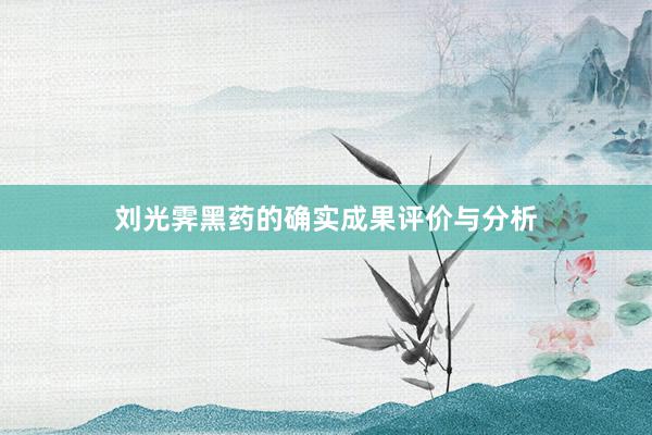 刘光霁黑药的确实成果评价与分析